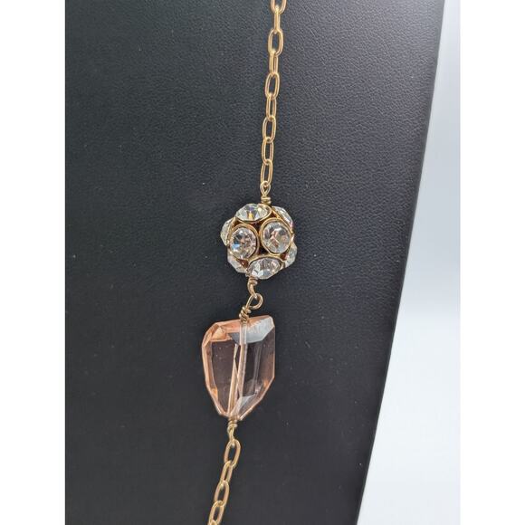 Signed J. Crew Peach Crystal Rhinestone Ball Gold Tone Chain 32" Necklace - Picture 4 of 8